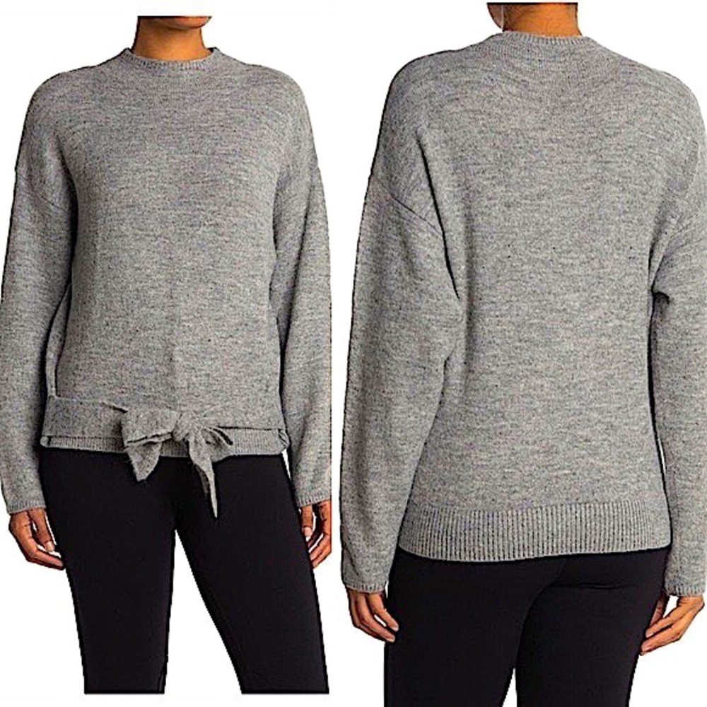 WAYF Gray Long Sleeve Mock Neck Tie Waist Wool Blend Sweater XS NEW NWT